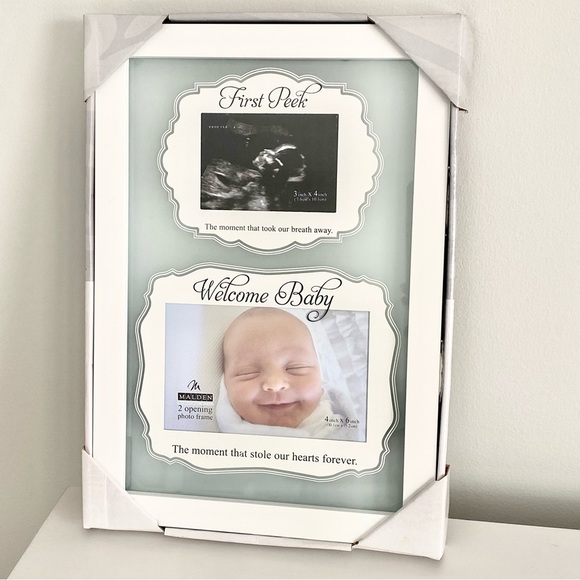 Welcome Baby Double Picture White Frame Frosted Glass New - Picture 1 of 4